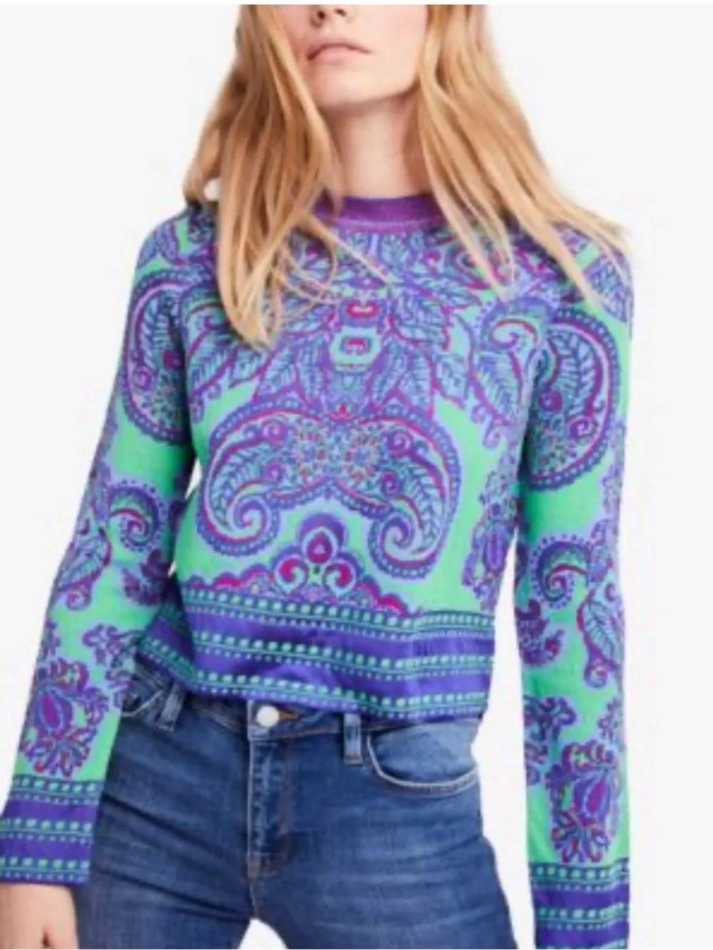 Free People New Age Paisley Cropped Crewneck Sweater – Size Small